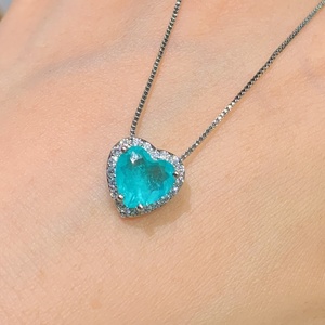High Quality Eco-friendly Copper 9*9MM Heart Cut Paraiba Cubic Zirconia Ring and Earrings Set of Jewelry for Ladies - Product Image 6