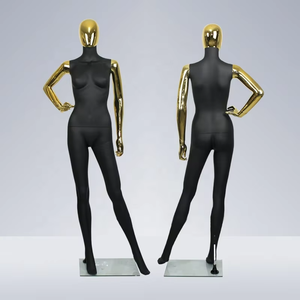 Maniquíes femeninos de exhibición de moda Cara y brazos de oro rosa con revestimiento de metal de cuerpo completo <span class=keywords><strong>en</strong></span> soporte hecho de fibra de vidrio - Product Image 5