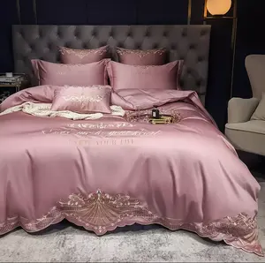 Hot sale design luxury washed silk embroidery brushed cotton comforter sets king size luxury bedding