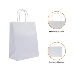KM 4.72*2.36*5.91 Inch <b>White</b> Paper Gift <b>Bags</b> Kraft Paper <b>Bags</b> with Handles for <b>Small</b> Business Birthday Wedding Party Favor <b>Bags</b> - Product Image 3