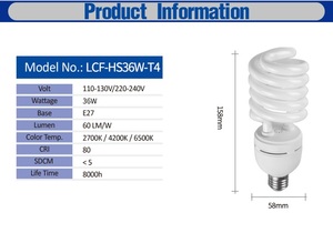 Giá thấp <span class=keywords><strong>CFL</strong></span> xoắn ốc bóng đèn nửa xoắn ốc <span class=keywords><strong>CFL</strong></span> 36W 220-240V đèn tiết kiệm năng lượng - Product Image 3