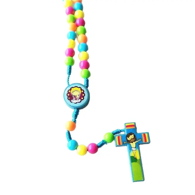 Collier pendentif en croix de jésus du dessin animé, nouveau collier religieux catholique pour enfants filles,