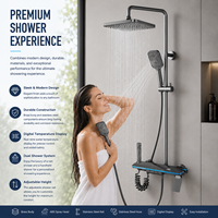 Système de douche thermostatique numérique en laiton gris anthracite avec écran LED de température, pommeau de douche pluie et douchette à main OEM