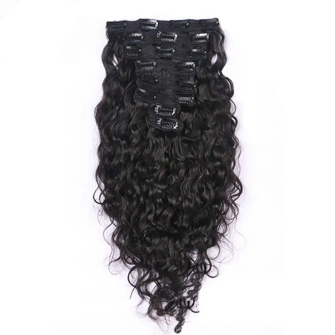 Wholesale Double wefted Remy Human Hair 8 Pieces Seamless Clip In Human Hair Extension For Black and White Women