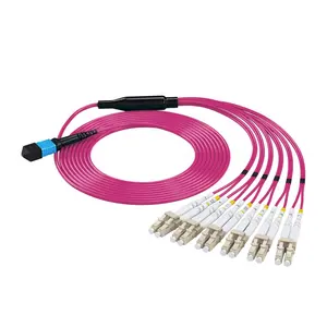 Kabel Jumper optik MPO-LC kepadatan tinggi panjang disesuaikan SM OM3 OM4 OM5 bagasi kabel 8F 12F 24F MPO MTP kabel Patch