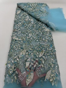 Ni. Ai phong cách mới sáng bóng sequin <span class=keywords><strong>Net</strong></span> ren hoa thêu vải 3D hoa ren đính cườm sequin vải với ngọc trai - Product Image 5