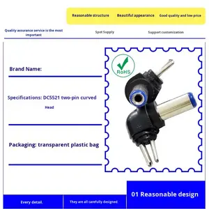 थोक डीसी 5.5 एक्स 2.1 पुरुष प्लग कनेक्टर, इलेक्ट्रॉनिक भागों वितरकों के लिए ब्लू 2-पिन dc5521, कस्टम लंबाई और पैकेजिंग - Product Image 5