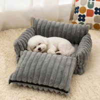 Canapé-lit ergonomique pour chien, en molleton épais rayé, canapé-lit pour animaux de compagnie, canapé-lit chaud et confortable pour chats et petits chiens