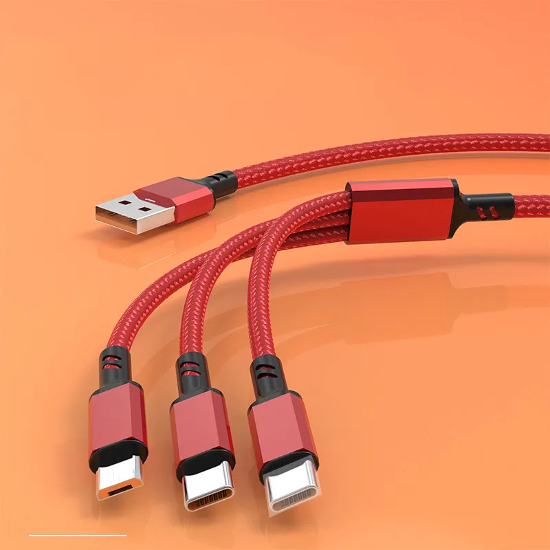 Wik-OS สาย USB สายชาร์จข้อมูล USB ใช้งานร่วมกับ Type-i / Type C / Micro Usb 1.M สายไนลอน 3 In 1 ชาร์จ USB 3 In 1