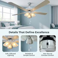Ventilador de Techo de Diseño Moderno y Estilo Clásico, 4 Aspas, Motor AC, Cadena de Arrastre, Lámpara Decorativa para el Hogar