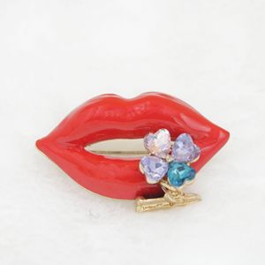 エレガントな赤いラインストーン口唇ブローチセクシーイン結婚式パーティードレスまたはギフト用高級ブローチアクセサリー2022 - Product Image 1