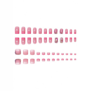 Lot de 48 <span class=keywords><strong>faux</strong></span> <span class=keywords><strong>ongles</strong></span> carrés détachables en ABS, style français luxueux, avec strass et pierres précieuses scintillantes - Product Image 2