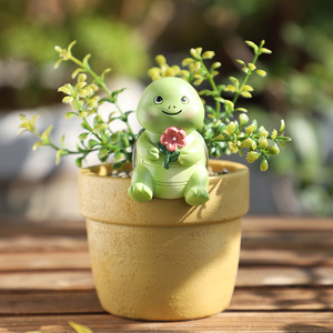Pot à succulentes en résine tortue verte Kawaii, décoration fantaisie en forme d'animal, trou de drainage, cadeau écologique pour la maison, le bureau ou le balcon - Product Image 1