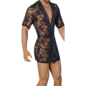 Kimono Corto in <span class=keywords><strong>Pizzo</strong></span> Nero con <span class=keywords><strong>Perizoma</strong></span>, Produzione Personalizzata PATON 2023 per <span class=keywords><strong>Uomo</strong></span> - Product Image 5