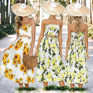 Vestido Casual de Verano para Mujer, Cuello Alto, Estampado Floral, Cintura Ultra Alta, Estilo Elegante con Espalda Descubierta y Estampado Digital - Product Image 3