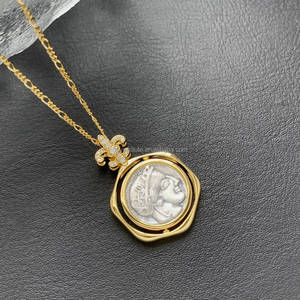 Trendy 925 Sterling Silver 18K <b>Gold</b> Plated Zircon Link Chain Relief Athena <b>Coin</b> Pendant <b>Necklace</b> Women-Engagement Party Gift - Product Image 2