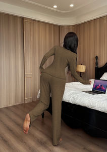 女式罗纹冬秋松紧腰睡衣套装长袖休闲服两件套睡衣居家服睡衣舒适运动服 - Product Image 3