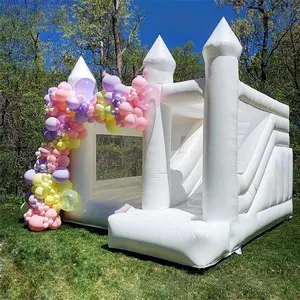 White Bounce House Castle Inflatable with Slide and Ball Pit,Large Jumper Bouncy Castle with 950W Blower