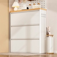 Armoire à chaussures à dessus rabattable entièrement en acier Chaussure de porte de style crème moderne pour entrée étroite et durable de salon à gain de place