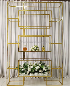 Elegante estante de vino dorado de acero inoxidable, nuevo hierro, barra de recepción de bodas, exhibición de fondo, decoraciones de fiesta para bodas - Product Image 4