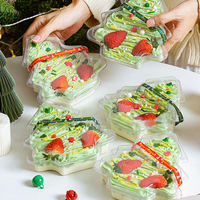 Boîte à gâteau transparente de qualité alimentaire en forme de sapin de Noël, style boîte à fruits coupés, pour mousse, tiramisu, crème, fraises, emballage de pâtisserie