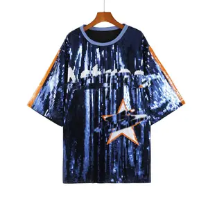 Women Sequin Shirt New Trend Club Dresses Women Night Party Blue Sequin Dress Baseball Team Sequined Dress