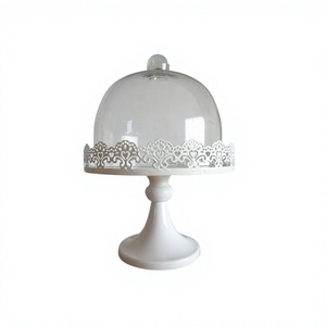Soporte para servir de color blanco hierro con cúpula de vidrio, diseño moderno con tapa, tamaño y forma personalizados, soporte para pasteles. - Product Image 1