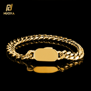 Gioielli Hip Hop NUOYA, <span class=keywords><strong>Bracciale</strong></span> a Catena Cubana in Acciaio Inossidabile Placcato Oro 18K, Personalizzabile con <span class=keywords><strong>Nome</strong></span> - Product Image 1