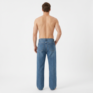 Pantalones Vaqueros de Mezclilla Stonewashed de Pierna Recta y Cintura Alta para Hombre, Casuales, de Algodón, Peso Medio, Corte Regular, para Otoño - Product Image 6