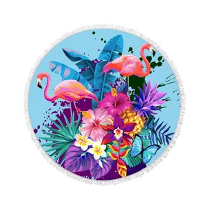 China Fornecedor Redonda Toalha Praia Ultra Macio Super Água Absorvente 150x150cm Toalha De Praia Flamingo Print