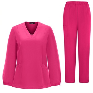 Women's <b>Scrub</b> <b>Set</b> Long Sleeve V Neck Elastic Waist Lightweight Moisture Wicking Hospital Uniform Split <b>Set</b> For Dental Medical - Product Image 5