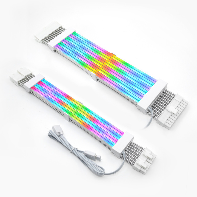8Pin 24Pin ARGB ATX Extension RGB Cable for PC Case 3A Fast Charging Braid PVC Computer Motherboard Power Supply Color Line