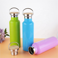 Bouteille d'eau sport personnalisée avec logo, 750 ml, double paroi isolée en acier inoxydable 304 avec couvercle en bambou pour la course en plein air