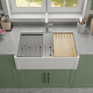 <span class=keywords><strong>Évier</strong></span> de cuisine en céramique Fireclay noir mat de 33 pouces, à encastrer, à cuve unique, avec plan de travail profond, style ferme - Product Image 4