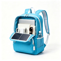 Sac à dos solaire bleu ciel, petit sac d'école avec port USB, poche latérale en mesh, poche avant zippée pour étudiants