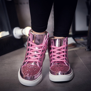 Listo para enviar lentejuelas brillantes remache atractivo corte alto zapatillas unisex skate zapatos para los amantes - Product Image 6