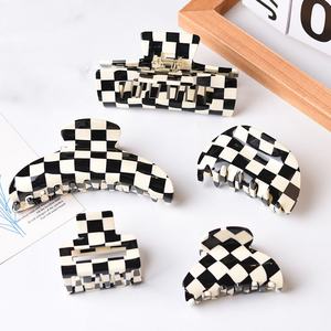 Xixing haute qualité arrière de la plaque de tête creux Rectangle acétate pince à cheveux Mini motif à carreaux métal acétate pince à cheveux - Product Image 1