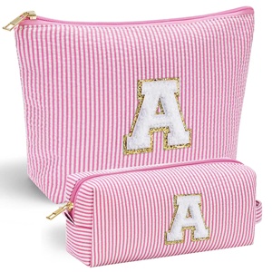 Paquete de 2 Bolsas Cosméticas de Algodón con Cierre de Cremallera y Logotipo Personalizado, Diseño Portátil, Gran Capacidad, Almacenamiento de Viaje - Product Image 1