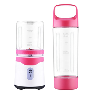 เครื่องปั่นน้ำผลไม้พกพา 500 มล. + 350 มล. ชาร์จผ่าน USB ใช้แบตเตอรี่ พร้อมใบมีดสแตนเลส สำหรับเดินทาง OEM - Product Image 1