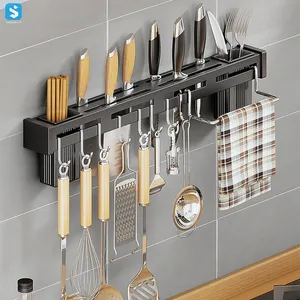 热销不锈钢无冲床壁挂式厨房架可拆卸筷子刀勺餐具架收纳架