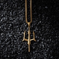 Merryshine Collier à pendentif classique Normcore Neptune Trident en acier inoxydable pour hommes en or 18 carats sous vide hip-hop