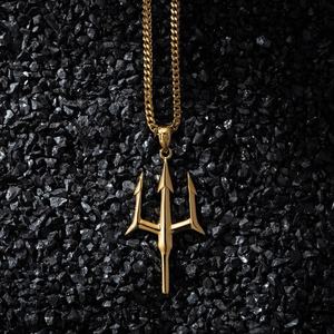 Merryshine Hombres 18K oro vacío Hip-hop joyería <span class=keywords><strong>de</strong></span> acero inoxidable clásico Normcore Neptune Trident colgante collar - Product Image 2