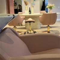 Lit de shampoing portable avec réservoir Chaise de shampoing de salon avec dos rose Lit de lavage à contre-courant avec tabouret roulant