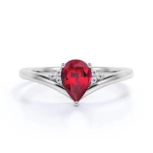 Bague de fiançailles et de mariage en argent sterling 925 avec rubis solitaire de 1,10 carat taille poire, rubis de laboratoire et zircon contourés pour femme - Product Image 3