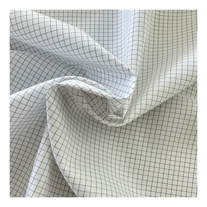 Échantillon gratuit blanc 5mm grille rayure polyester carbone conducteur antistatique Plaid ESD tissu tissé <span class=keywords><strong>pour</strong></span> salle blanche vêtements vêtements vêtements - Product Image 1