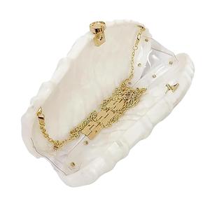 Pochette élégante en acrylique pour femmes, sac à main de soirée à motif marbré en forme de coquille, avec sangle en chaîne amovible MASDB - Product Image 6