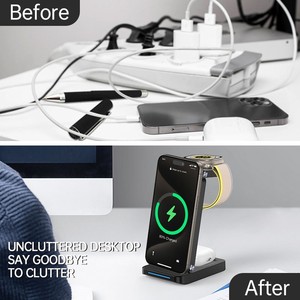 Có Thể Điều Chỉnh Android & iPhone Mạnh Mẽ Từ Điện Thoại Di Động Chủ 10W Có Thể Gập Lại 3-Trong-1 Sạc Không Dây Tùy Chỉnh Máy Tính Để Bàn Sạc - Product Image 3