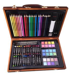 Coffret d'art en bois de luxe avec crayons de couleur, aquarelles, crayons à dessin, pinceaux, taille-crayon, gomme - Product Image 3