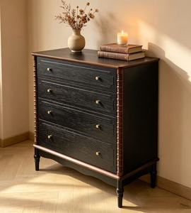 Vintage Black 4-Drawer Dresser, Farmhouse <b>Chest</b> with Bobbin Details & Gold Handles - Product Image 6