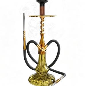 Set de Cachimba de Cristal Dorado con Base Metálica, Doble Manguera, Pipa para Tabaco, Accesorio para Fumar en Bares y Salones - Product Image 2
